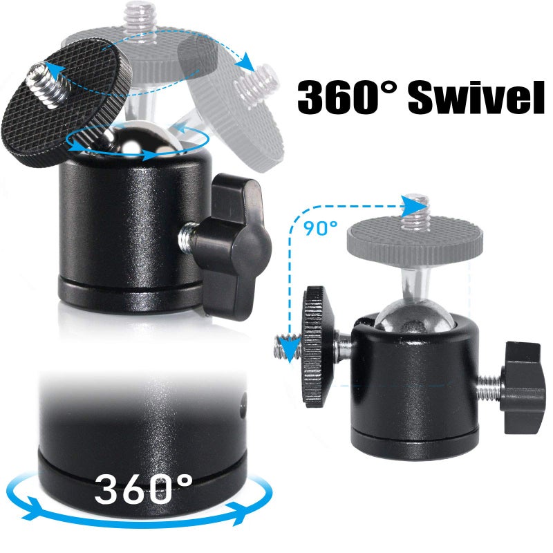 EXMAX Mini Ball Head 360 Degree Aluminum Alloy Body Rotating Swivel Mini Tripod Ball Head with 3/8" to 1/4" Screw Adapter for DSLR Camera Camcorder Tripods Monopods Light Stand Bracket - Image 5